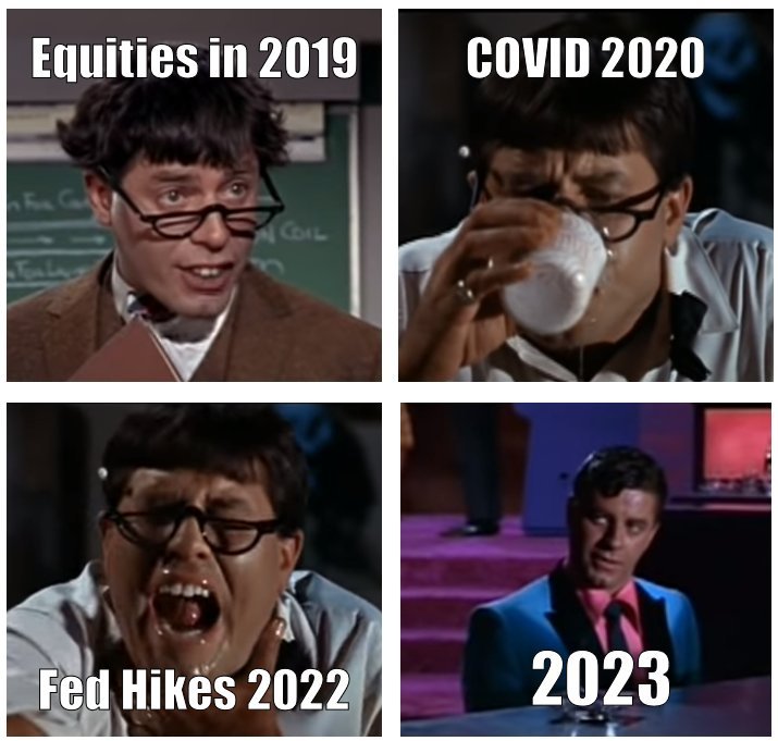 Given first half 2023 gains >10%, history suggests second half gains ~12% = S&P 500 >4,700 by YE. This may be due to the Nutty Professor effect and evident in FAANG stocks.